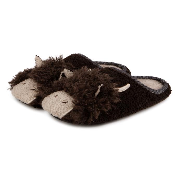 totes toasties® Mens Novelty Applique Mule Slippers Brown Extra Image 2